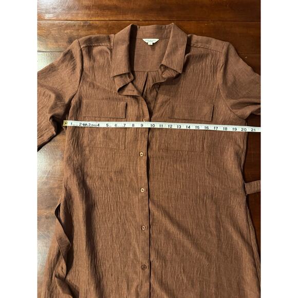 Max Studio Dress Sz L Brown Button Down Textured Long Sleeve Midi Shirtdress - Picture 6 of 9